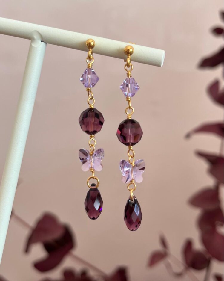ΣΚΟΥΛΑΡΙΚΙΑ PURPLE FAIRY ΜΕ ΚΡΥΣΤΑΛΛΑ ΑΠΟ ΑΣΗΜΙ 925