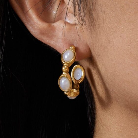 ΣΚΟΥΛΑΡΙΚΙΑ VINTAGE PEARL HOOPS ΑΠΟ ΑΝΟΞΕΙΔΩΤΟ ΑΤΣΑΛΙ - Image 2