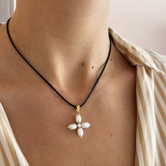 ΚΟΛΙΕ PEARL CROSS ΜΕ ΚΟΡΔΟΝΙ - Image 2