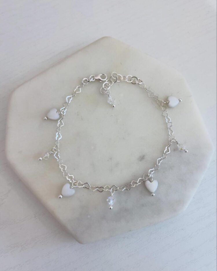 ΒΡΑΧΙΟΛΙ ΑΛΥΣΙΔΑ ΜΕ ΚΑΡΔΙΕΣ ΚΑΙ CHARMS ΑΠΟ ΑΣΗΜΙ 925