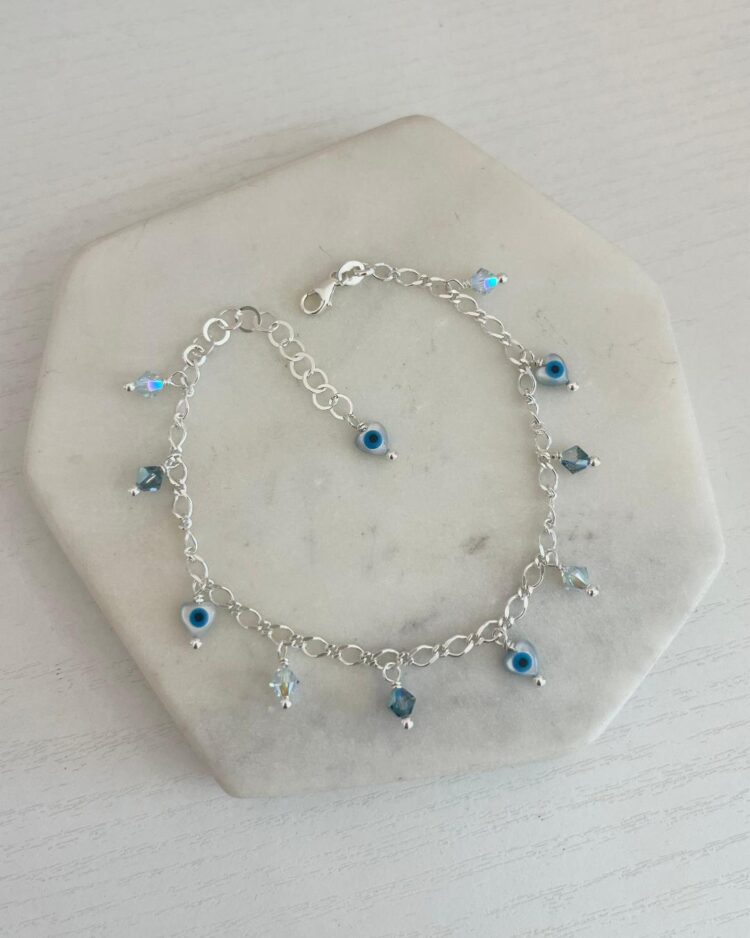 ΒΡΑΧΙΟΛΙ ΑΛΥΣΙΔΑ ΜΕ ΓΑΛΑΖΙΑ CHARMS ΑΠΟ ΑΣΗΜΙ 925