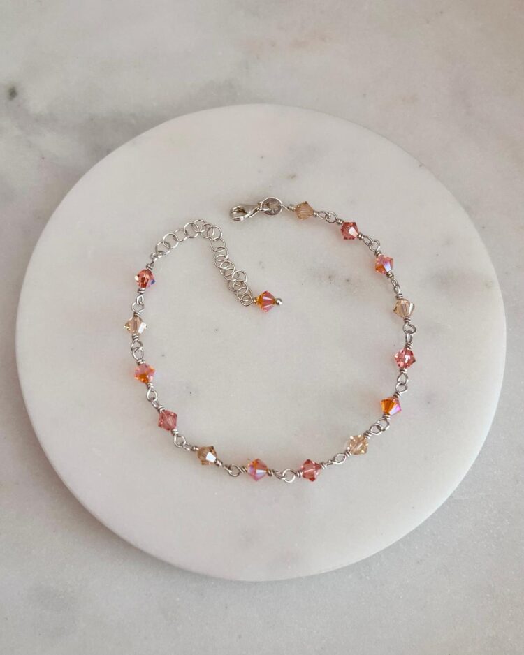 ΒΡΑΧΙΟΛΙ ΡΟΖΑΡΙΟ PEACH ΜΕ ΚΡΥΣΤΑΛΛΑ ΑΠΟ ΑΣΗΜΙ 925